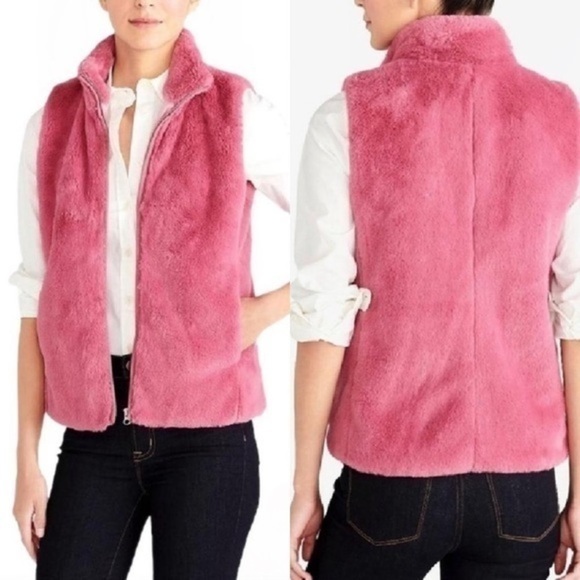 J. Crew • Gauva Berry Pink Faux Fur Vest - Picture 1 of 10